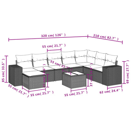 9-Delige Loungeset Met Kussens Poly Rattan Grijs
