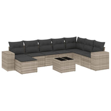 9-delige Loungeset met kussens poly rattan lichtgrijs