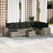 Loungeset 9-delig poly rattan lichtgrijs