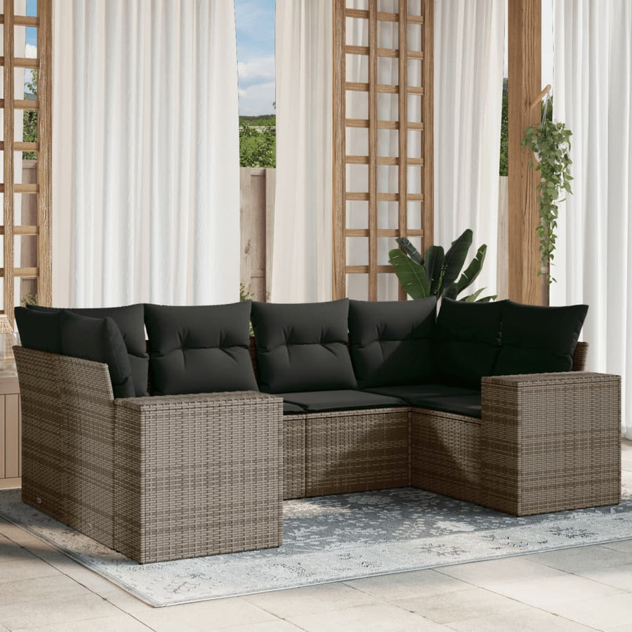 6-Delige Loungeset Met Kussens Poly Rattan Grijs