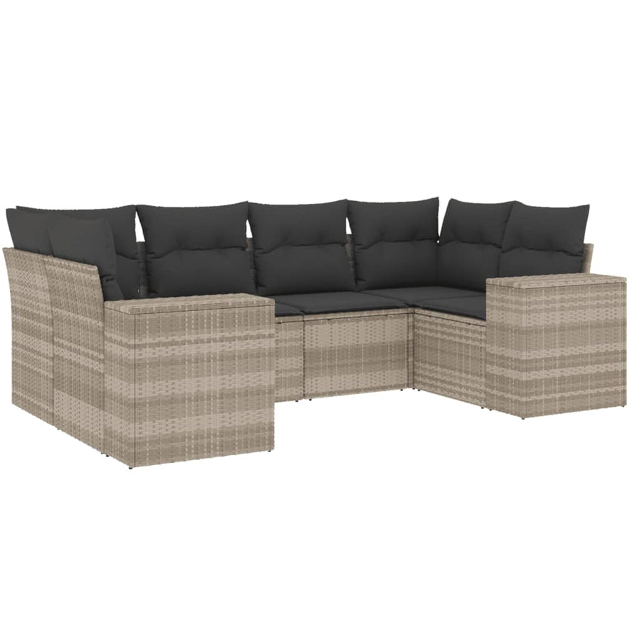6-delige Loungeset met kussens poly rattan lichtgrijs