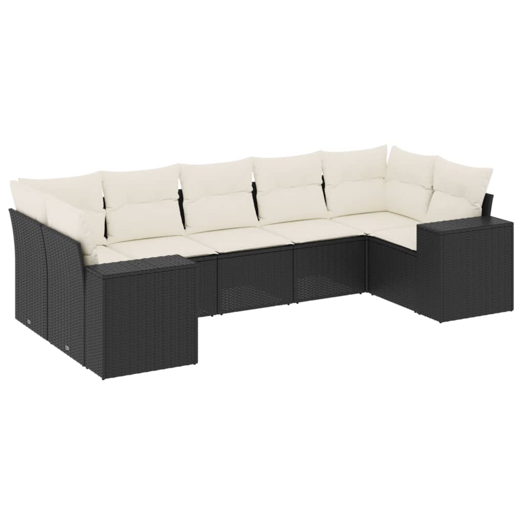 7-Delige Loungeset Met Kussens Poly Rattan Zwart