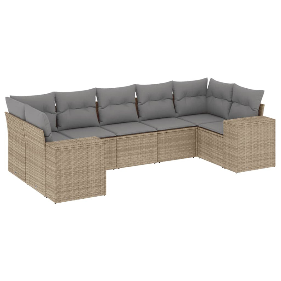 7-Delige Loungeset Met Kussens Poly Rattan Beige