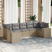 7-piece Lounge Set with Cushions Poly Rattan Beige