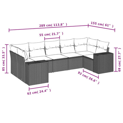 7-Delige Loungeset Met Kussens Poly Rattan Grijs