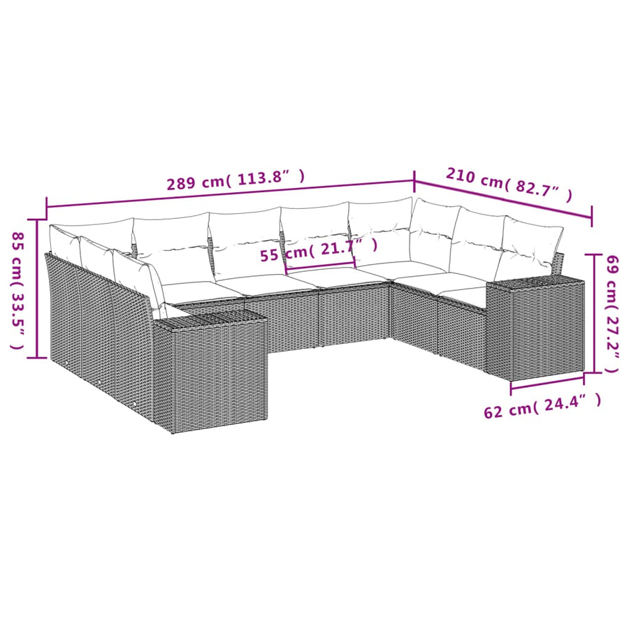 9-Delige Loungeset Met Kussens Poly Rattan Zwart