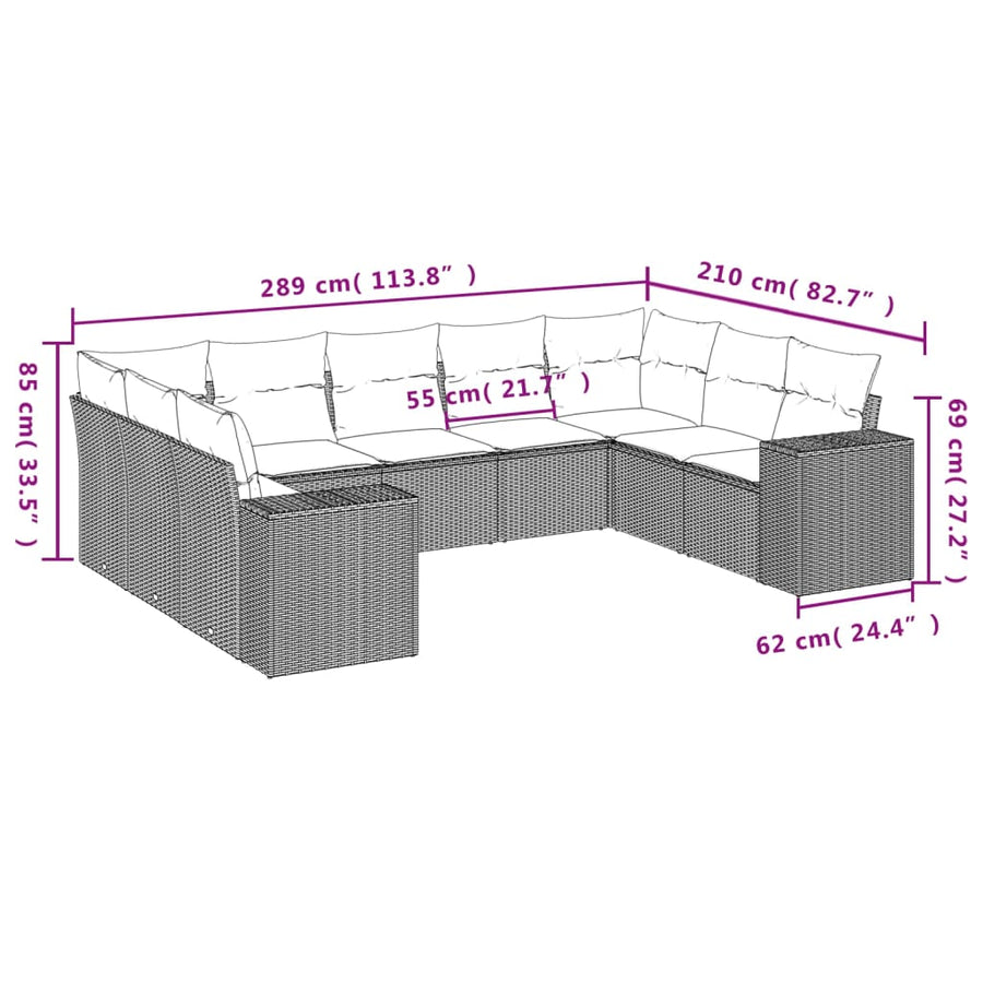 9-Delige Loungeset Met Kussens Poly Rattan Zwart