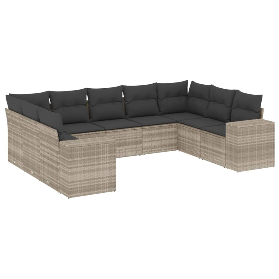 9-delige Loungeset met kussens poly rattan lichtgrijs