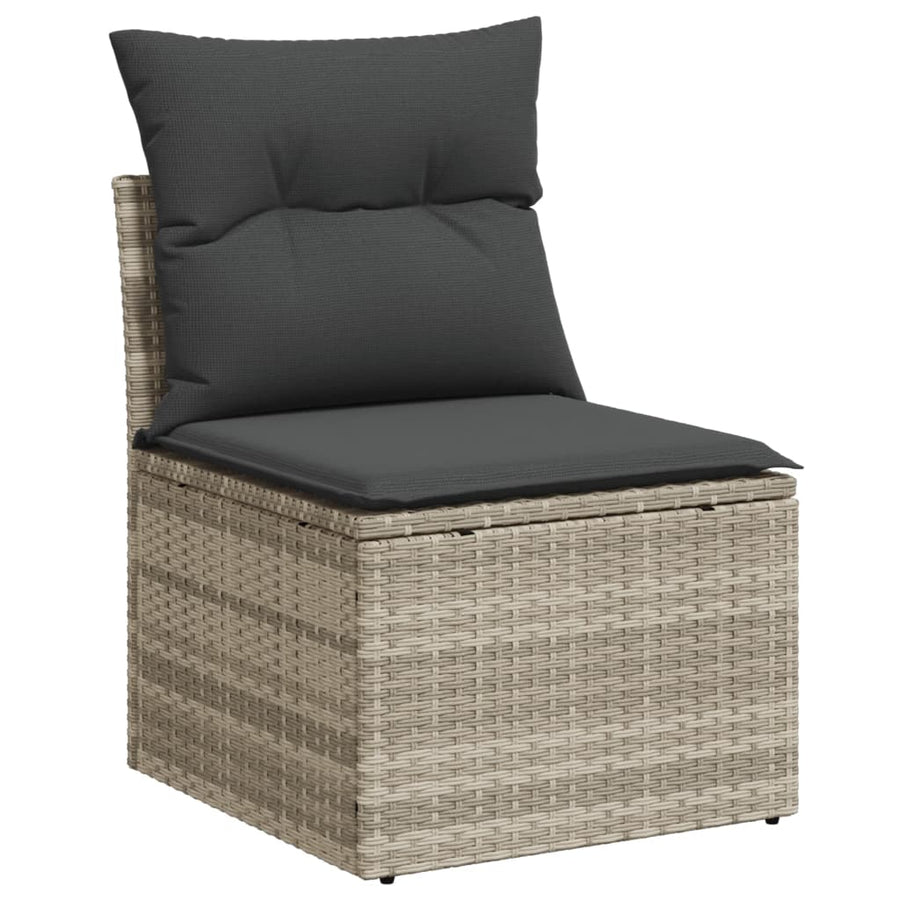 9-delige Loungeset met kussens poly rattan lichtgrijs