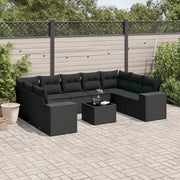 10-piece Lounge Set with cushions poly rattan black