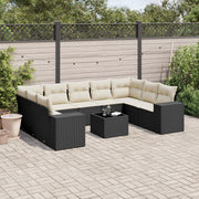 10-piece Loungeset with Cushions Poly Rattan Black