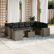10-piece Lounge Set with Cushions Poly Rattan Grey