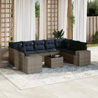 10-piece garden lounge set with cushions, grey poly rattan