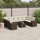 10-delige Loungeset met kussens poly rattan bruin