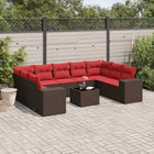 10-piece garden lounge set with cushions, brown poly rattan