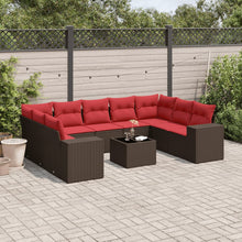 10-delige tuinbankset met kussens, bruin polyrotan