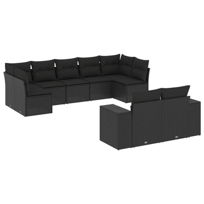 9-Delige Loungeset Met Kussens Poly Rattan Zwart