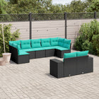 9-piece garden sofa set with cushions in black poly rattan