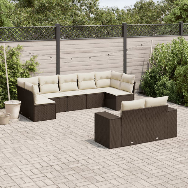 9-delige Loungeset met kussens poly rattan bruin