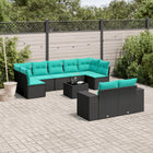 10-piece garden lounge set with cushions black poly rattan