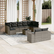 Loungeset 10-delig poly rattan grijs