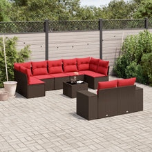 10-delige tuinbankset met kussens, bruin polyrotan