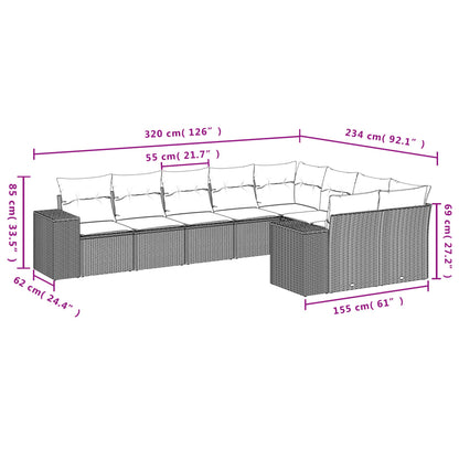 9-Delige Loungeset Met Kussens Poly Rattan Zwart