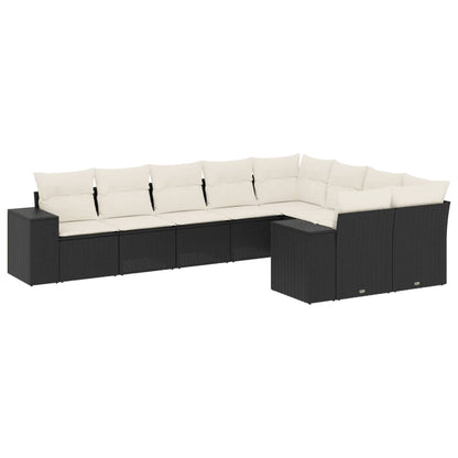 9-Delige Loungeset Met Kussens Poly Rattan Zwart