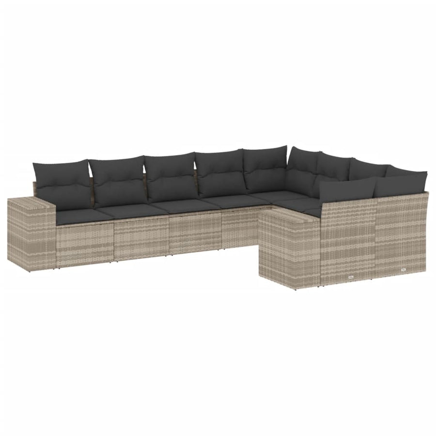 9-delige Loungeset met kussens poly rattan lichtgrijs