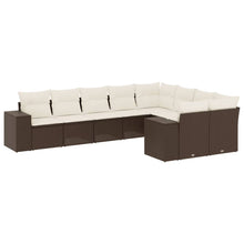 9-delige Loungeset met kussens poly rattan bruin