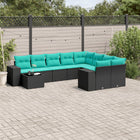10-piece garden lounge set with cushions black poly rattan