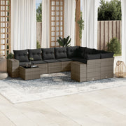 Loungeset 10-delig poly rattan grijs