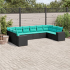 10-piece garden lounge set with cushions black poly rattan