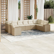 10-piece Lounge Set with Cushions Poly Rattan Beige