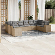 10-piece Lounge Set with Cushions Poly Rattan Beige