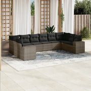 10-piece Lounge Set with Cushions Poly Rattan Grey
