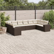 10-piece Lounge Set with cushions poly rattan brown