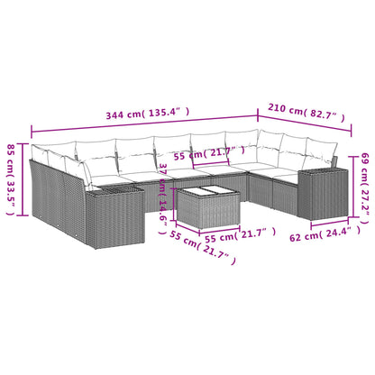 11-Delige Tuinset Met Kussens Poly Rattan Beige