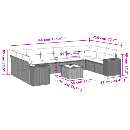 11-Delige Tuinset Met Kussens Poly Rattan Beige