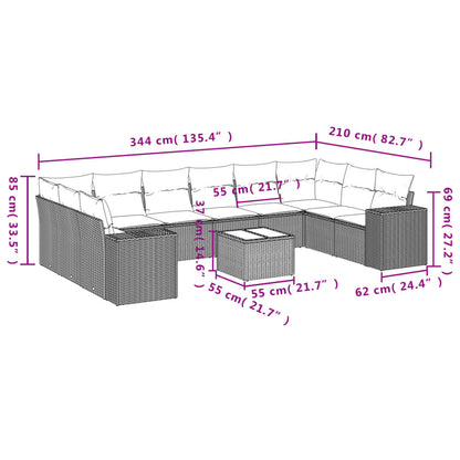 11-Delige Loungeset Met Kussens Poly Rattan Grijs