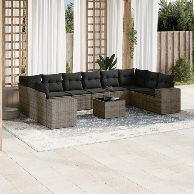 11-Delige Loungeset Met Kussens Poly Rattan Grijs