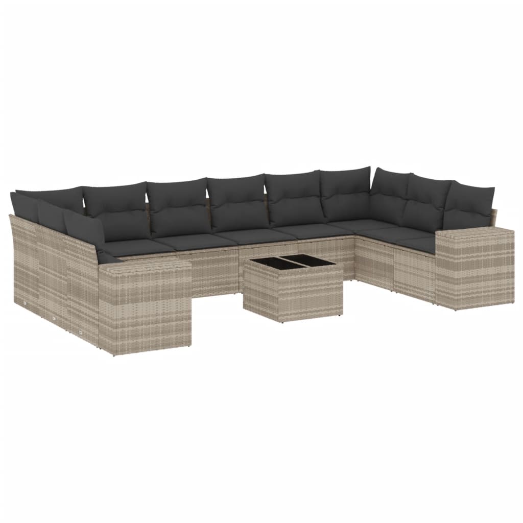 11-delige Loungeset met kussens poly rattan lichtgrijs