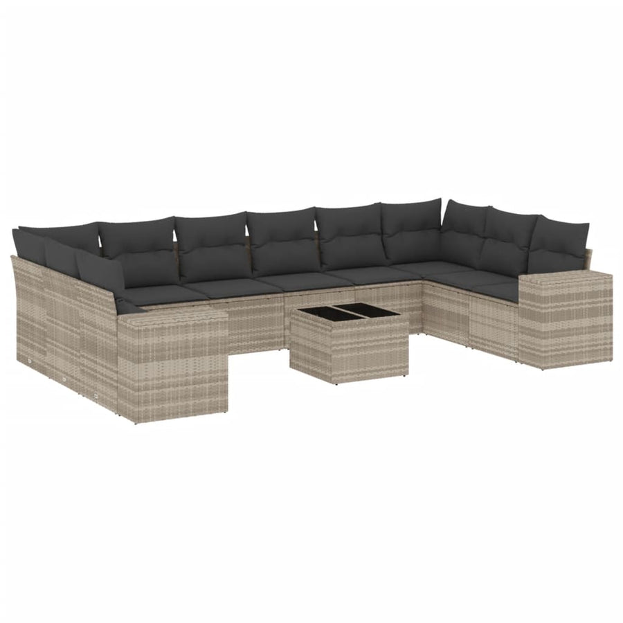 11-delige Loungeset met kussens poly rattan lichtgrijs