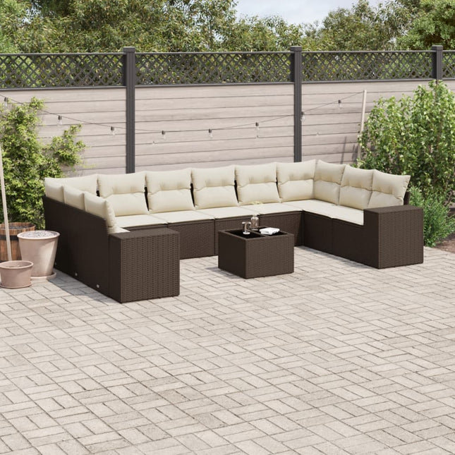 11-delige Loungeset met kussens poly rattan bruin