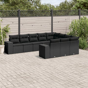 10-piece Lounge Set with cushions poly rattan black