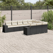 10-piece Loungeset with Cushions Poly Rattan Black
