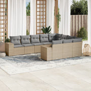 10-piece Lounge Set with Cushions Poly Rattan Beige