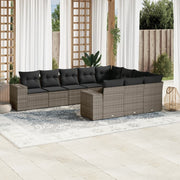 10-piece Lounge Set with Cushions Poly Rattan Grey