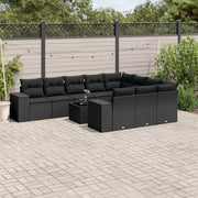 11-piece Loungeset with cushions poly rattan black
