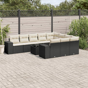 11-piece Loungeset with cushions poly rattan black